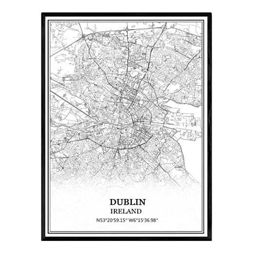 TANOKCRS Dublín Irlanda Mapa de pared arte lienzo impresión cartel obra de arte sin marco moderno mapa en blanco y negro recuerdo regalo decoración del hogar -16x20 inches