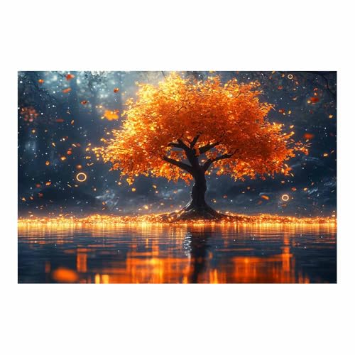 Tableau mural arbre d'automne pour réchauffer un mur blanc et illuminer un salon sombre