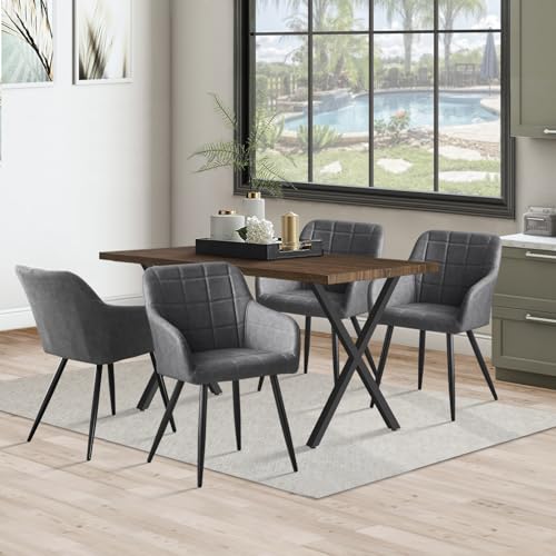 CLIPOP Essgruppe Esstisch mit 4 Kunstleder Stühlen Set Rechteckig Küchentisch 120cm und Esszimmerstühle mit Armlehne Gepolsterter Küchensessel Tisch Stuhl,Braun Esstisch und Grau Armlehnstuhl