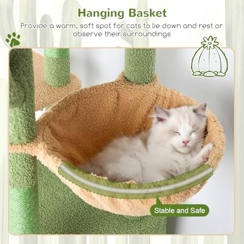 Image of Globlazer Cactus Cat Tower for Indoor Cats, Heavy Duty Cat Trees for Large Cats Adult Big Cats Maine Coon Cat Tree Tower with Scratching Post, Extra Large Top Perch, Cat Condos, F61, Green, 61inch