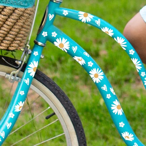 Marguerite Autocollants de Vélo de Fleur, 2 feuilles autocollant velo fille imperméable stickers velo autocollant fleur de Marguerite pour la décoration de cadre de...