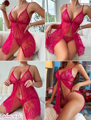 Image of Avidlove Sexy Lingerie for Women Open Front Lace Babydoll Dress V Neck Chemise Negligee Honeymoon