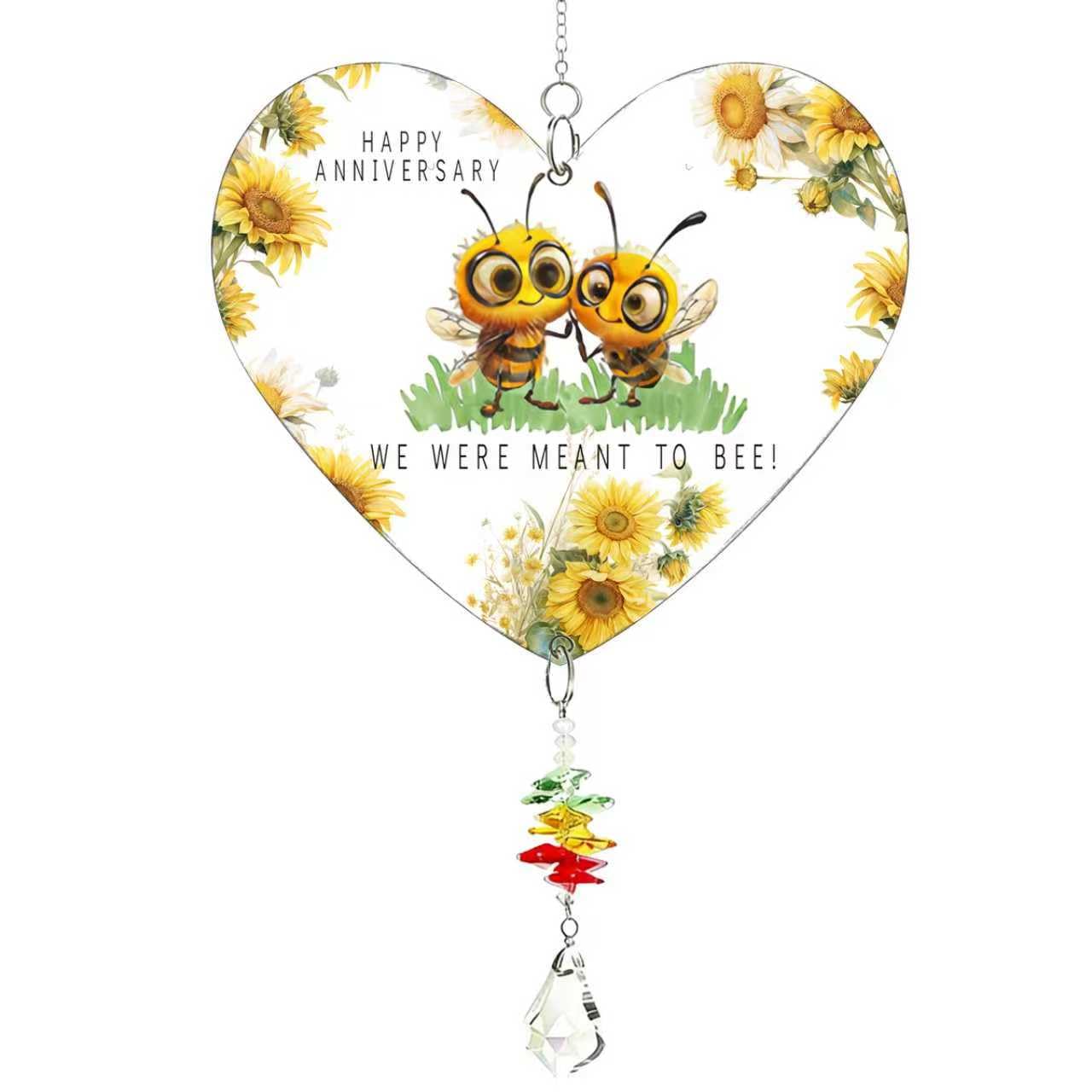 Happy Anniversary G ifts for her, Acrylic Heart Hanging Sign Plaque with Two Bees, Romantic Wedding Anniversary Decor for Husband Wife Couple, Laser Engraved Clear Acrylic Omnament
