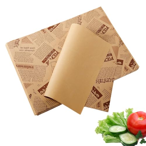 Käsepapier Wachspapier, 100 Blatt Backpapier Zeitungsoptik Brotpapier, Wasserdicht und Öl, Nicht Klebrig, 28 * 38cm Wachspapier für Lebensmittel, Butter, Käse, Sandwich, Burger, Pommes