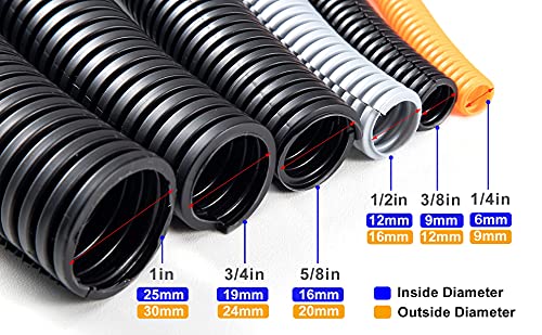 Image of ZhiYo 20FT 1 /4 inch Wire Loom Split Tubing Auto Wire Conduit Flexible Cover | High Temperature Heat Resistant -40F to 257F | Plastic Cover for Electrical Wires & Cables, Grey