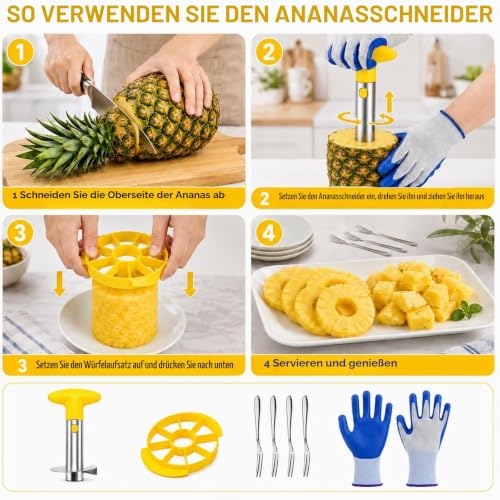 Foto von 7 Stück Ananasschneider Set,Ananas Entkerner mit 3-in-1 Funktion