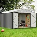 GUNJI 10 x 8 FT Shed Outdoor Storage Shed Metal Garden Shed with Lockable Door Outside Waterproof Tool Shed for Backyard, Patio, Lawn (Gray)