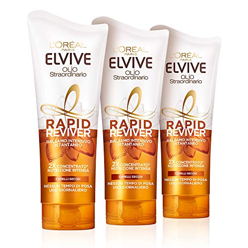 L'Oréal Paris Elvive Rapid Reviver Acondicionador Intensivo Instantáneo Aceite Extraordinario, Enriquecido con Aminoácido y Aceite de Jojoba para Cabello Seco, Paquete de 3