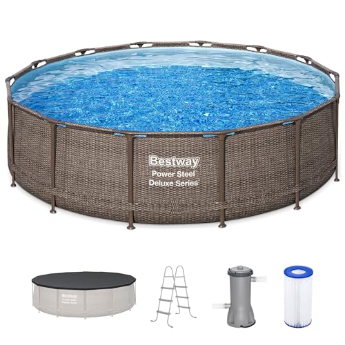 Bestway Power Steel 14’ x 42” Round Above Ground Outdoor Backyard...