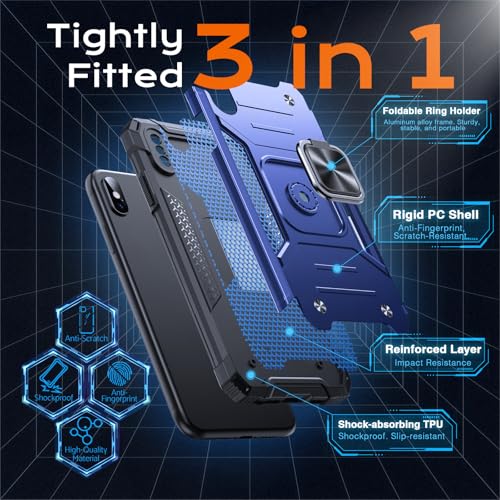 Image of Anqrp Heavy Duty Case for iPhone X /XS Case with Enhanced Ring Holder Grip Stand, Military Grade Shockproof Rugged Drop Protective Silicone Hard Slim iPhone X /XS Phone Case Cover,Vivid Blue
