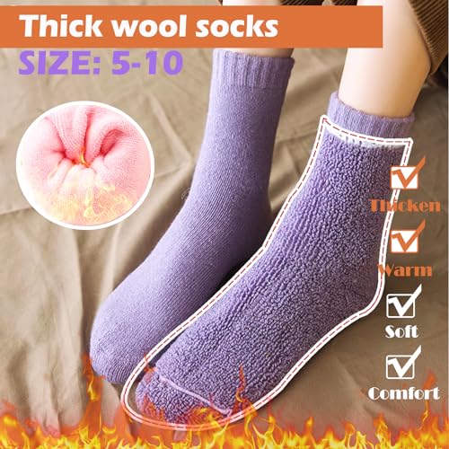 Image of VoJoPi Winter Thermal Socks for Women - 5 Pairs Thick Warm Ladies Cozy Wool Crew Boot Socks, US 5-10