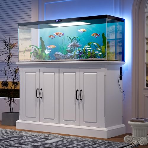 Image of 55-75 Gallon Aquarium Stand with Power Outlet, Heavy Duty Fish Tank Stand with 4 Cabinets, Storage Cabinet for Turtle Tank & Reptile Terrarium, 880LBS (50 inch-White)