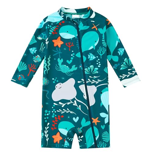 Baby Boy Swimsuit Rash Guard Shirts Toddler Boy Swimwear Full Zipper UPF 50+ Sun Protection Infant One Piece Bathing Suit