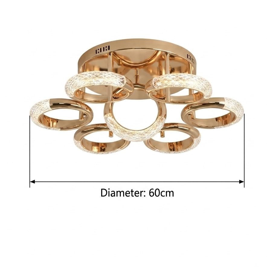 Image of Modern Ring Cluster LED Ceiling Fixture-6+1| Sculptural Blooming Rings Mount with 3C LED | French-Gold Decorative Fixture for Bedroom, Living Room & Dining Room