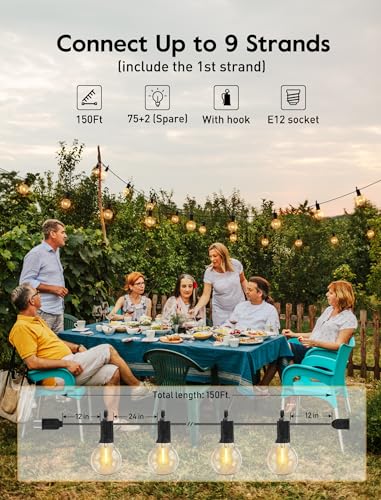 image for Brightown LED Outdoor String Lights - 150FT Patio Lights with 75 Shatt