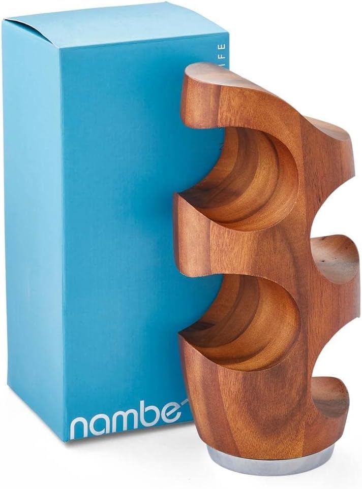 nambe Vie Wine Rack | Countertop Wine Rack 4 Bottle | Wine Bottle Holder for Bar Table and Wine Cabinet | Freestanding Wine Holder | Made of Nambé Alloy and Acacia Wood | 6” D x 13” H