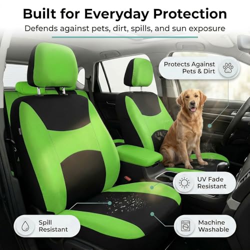 Image of FH Group Universal Car Seat Covers Front Set for SUV Truck Sedan Vans | Waterproof All-Purpose Cloth Seat Cover Set Airbag Compatible Washable Split Bench Protector Interior Upgrade - Green