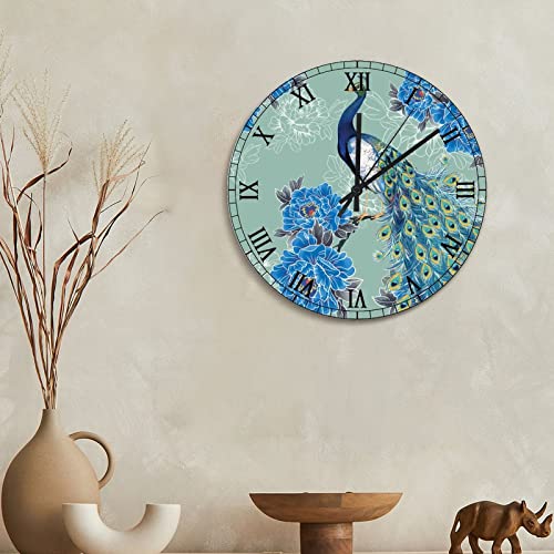 Horloge murale paon bleu violet rustique haut de gamme
