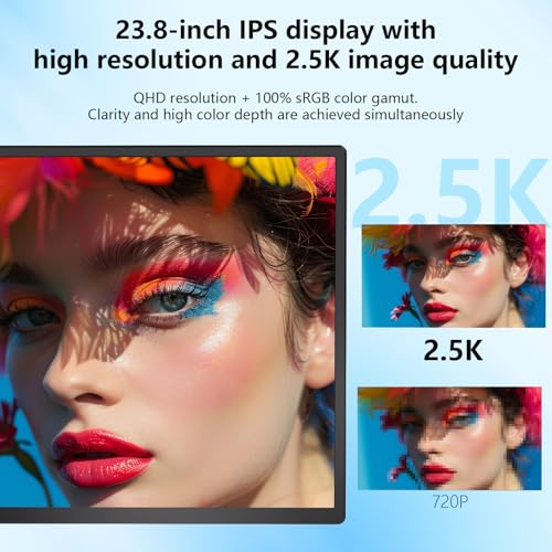 Image of 23.8 inch Large Portable Monitor, 2.5K QHD 180Hz Laptop Screen Extender, 150% RGB 178 IPS, Speakers & USB Hub for Office /Gaming with Kickstand, Travel Monitor for Laptop /PC /Mac /Xbox, VESA USB-C & HDMI