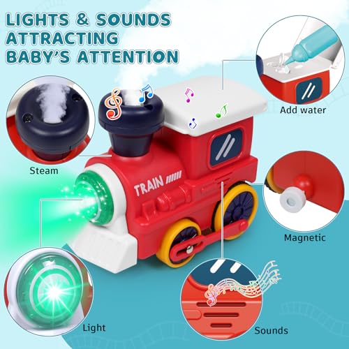 Image of Electric Train Set for Toddlers 3-5 4-8 with Train Tracks Set Lights Up Steam Sign Realistic Music Sound Magnetic Train Connection Toys Birthday 3 4 5 6 7 8+ Years Old Boy Toys Girl
