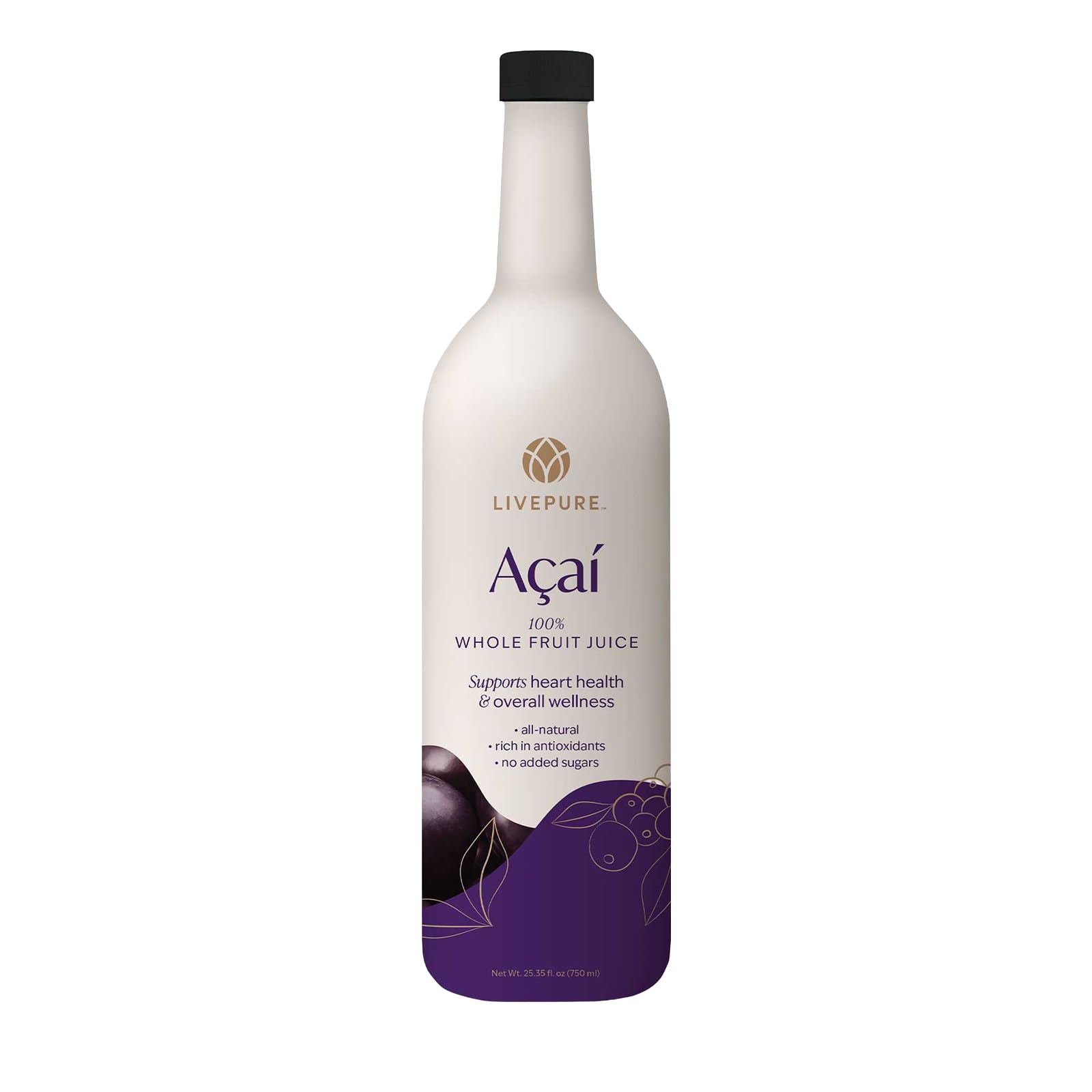 Pure 100% Acai (750 ml) Superfruit Juice - Packed with Antioxidants, Essential Fatty Acids & Phytonutrients. Sugar-free, No Dilution, Gluten-Free &