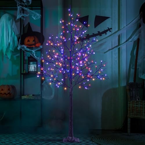 6 FT Halloween Lighted Tree 200 LED Orange and Purple