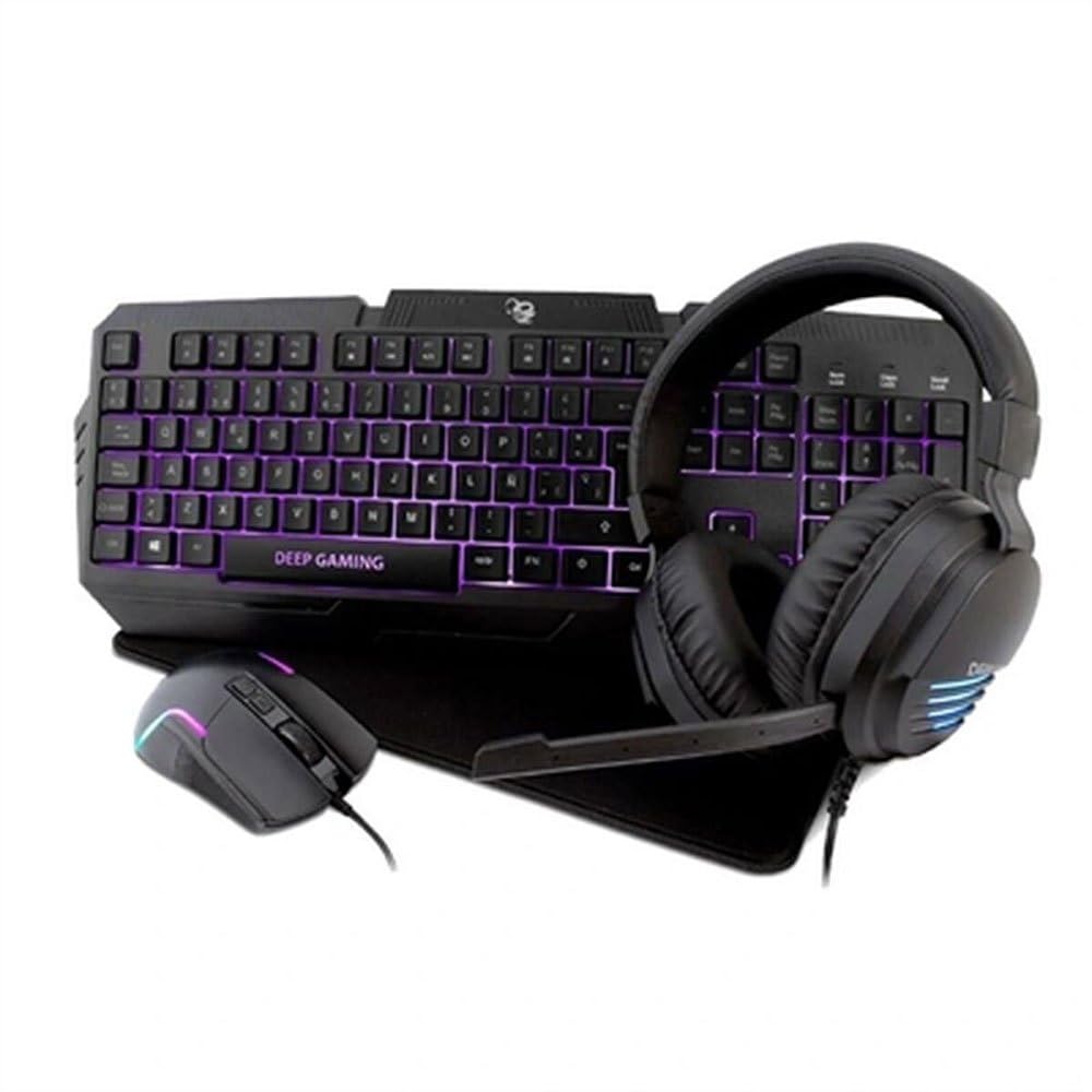 X-Wing 2 Pack Gaming 4-in-1 - QWERTY-Membran-Tastatur mit Ñ-Hintergrundbeleuchtung, optische RGB-Maus 7200 DPI, Kopfhörer mit Mikrofon, rutschfeste Matte, Multi-Plattform-Gaming-Set