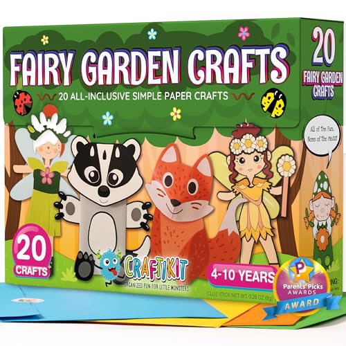 Craftikit® 20 Award-Winning Fairy Garden Crafts for Kids - 20 All-Inclusive Fun Paper Toddler Crafts, Fairy Garden Kit for Kids Ages 3-10