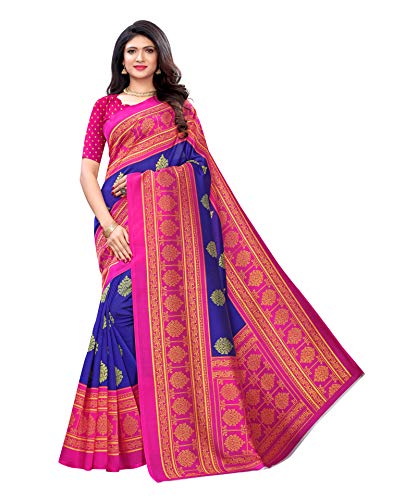 SIRIL Women's Poly Silk Printed Saree With Blouse (1694S123_Blue)