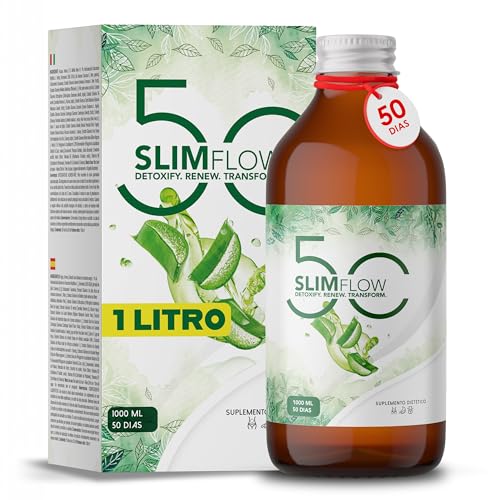 SLIMFLOW50® DETOX - 50 DOSIS (1000ml para 50 días de tratamiento - dura 3X más) | Detox Potente | Drenantes para Retención Liquido | 19 principios activos, Bromelina, Jugo de Aloe Vera