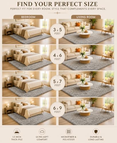 Image of Shaggy Carpet 6x9 Ft for Living Room & Bedroom (Silver)