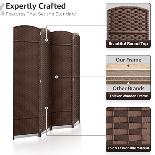 Sorbus 4 Panel Room Divider 6 ft. Tall - Privacy Screen, Extra Wide Double Hinged Panels, Mesh Hand-Woven Design, Partition Room Dividers and Folding Privacy Screens, Wall Divider for Room Separation