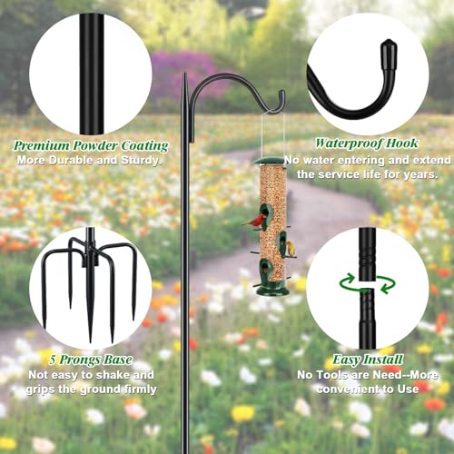 Image of FEED GARDEN Short Shepherds Hooks for Outdoor, 48 Inch Bird Feeder Pole with 5 Prongs Base, Heavy Duty Shepherds Hook Garden Hook for Hummingbird Feeder, Hanging Lantern, Plant Baskets,1 Pack