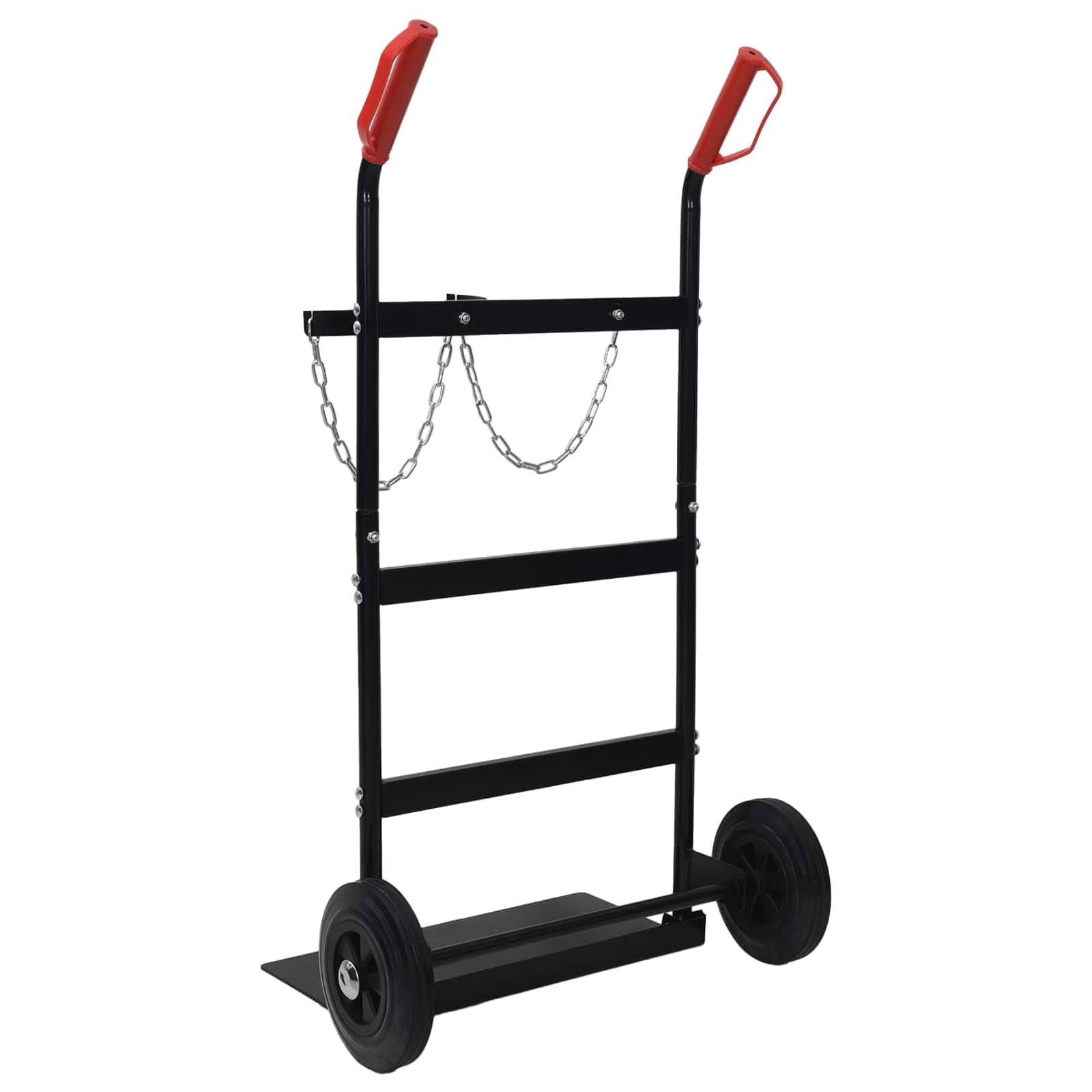 Handwagen Stahl schwarz und rot 63 x 43,5 x 110 cm pulverbeschichtet Transportwagen für drinnen und draußen vielseitiger Rollwagen mit robuster Plattformwagen Funktion