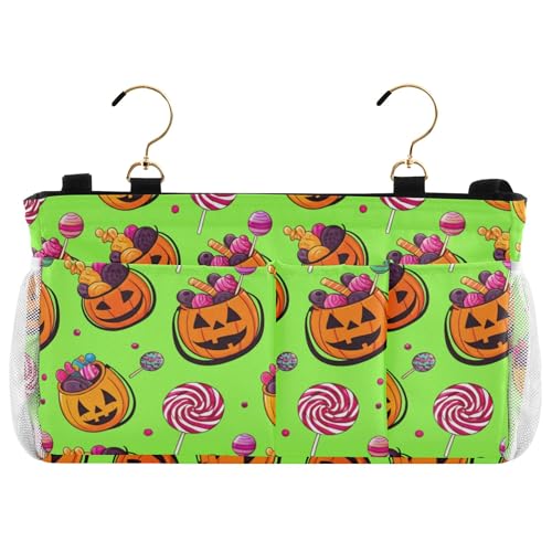 Burbuja Pumpkins with Halloween Candy Bedside Caddy Hanging Storage Organizer with 2 Straps and Hooks for Home College Dorm Bunk Bed Hospital Bed Crib