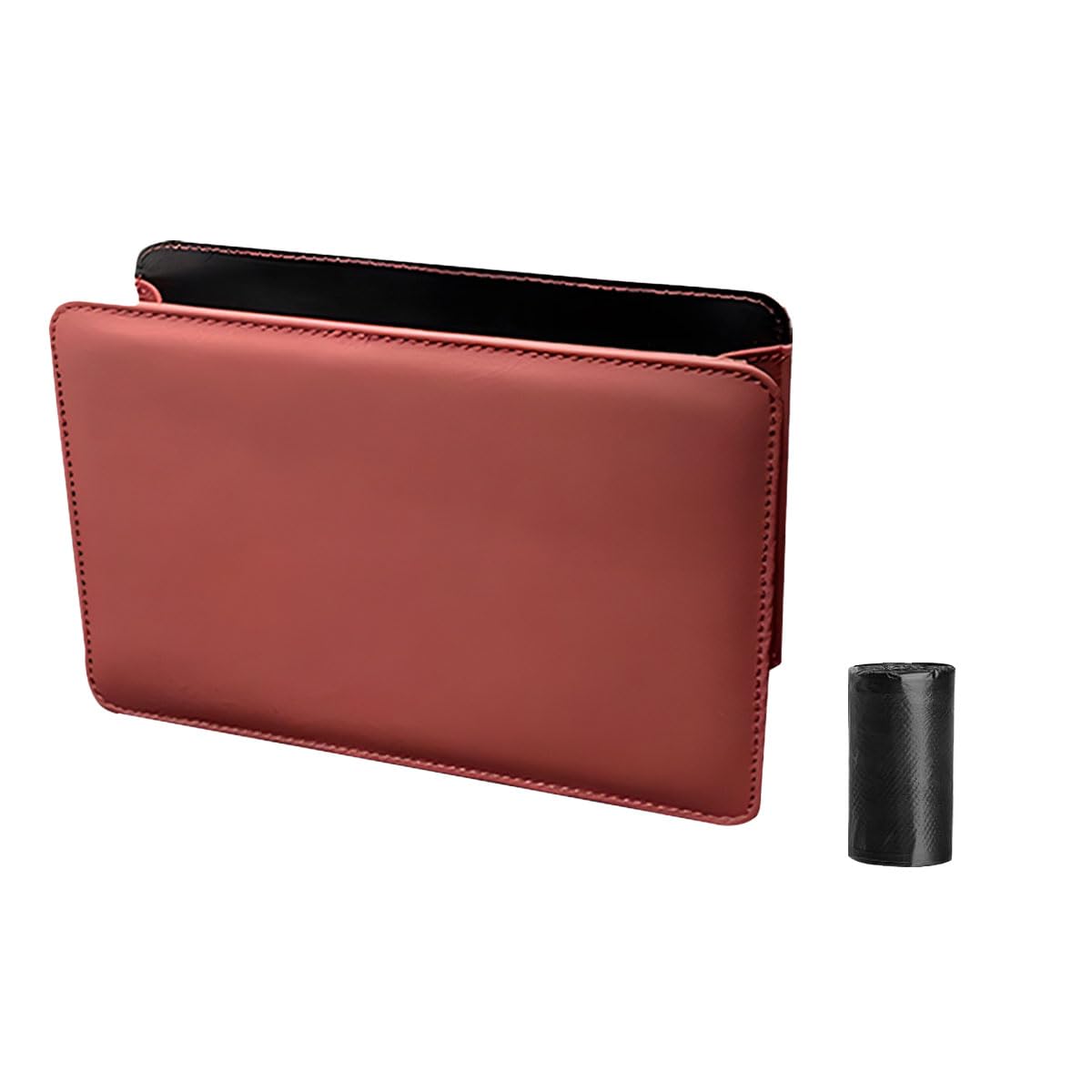 Car Trash Can, Leather Car Garbage Can with One Roll Trash Bag, Foldable Hanging Storage Container, Mini Trash Bin, Vehicle Garbage Organizer Holder for Door Side, Back Seat (Burgundy)