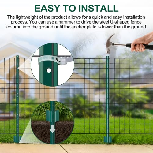 YXJSTO Sturdy Duty Metal Fence Post 4 Feet, Garden U Post for Fencing, Pack of 10, Green Fence Posts for Wire Fencing