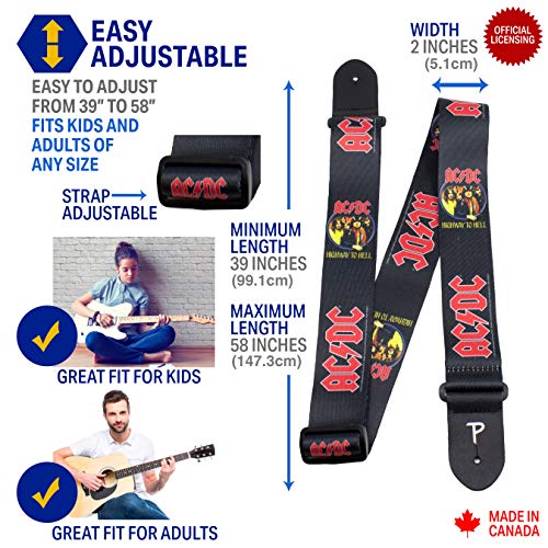 P Perri’s Leathers Ltd. LPCP-8014 ACDC 2″ Polyester Guitar Strap - Les Beatles, Paul McCartney, John Lennon, RIngo Starr, George Harrison P Perri's Leathers Ltd. LPCP-8014 ACDC 2" Polyester Guitar Strap – Image 3