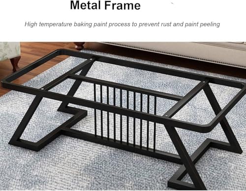 Image of Modern Rectangular Marble-Like Top Coffee Table with Metal Base for Living Room | Luxury Sofa Center & Tea Table for Home & Office | Easy DIY Assembly (90 x 48 x 48 cm) (Black)