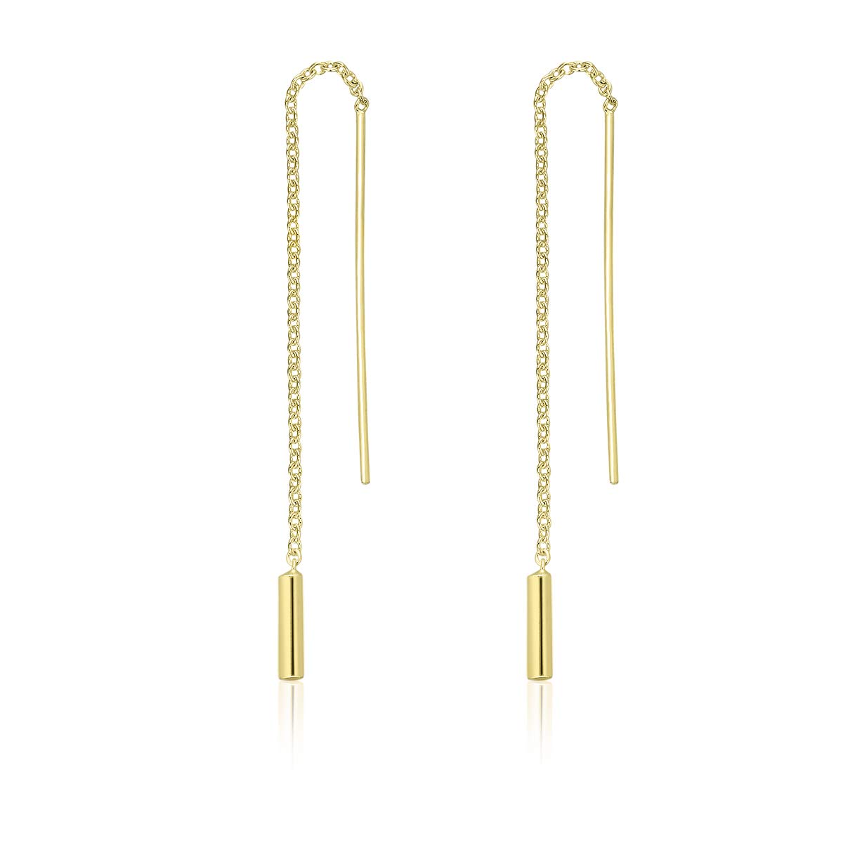 DTPsilver Aretes de Plata Pequeños - Pendientes Colgantes Mujer Plata de Ley 925, Chapados en Oro Amarillo o Oro Rosa - Cadena con Barra - Longitud 86 mm