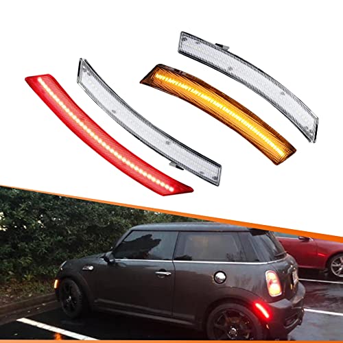 ADIIL Amber/Red Full LED Front&Rear Bumper Side Marker Lights Assembly Clear Lens Compatible With 2002-2008 MINI Cooper R50 R52 R53, Replace OEM Sidemarkers Lamps