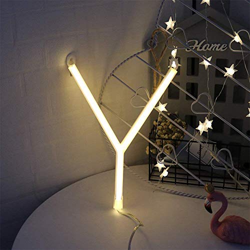 Image of ENUOLI Warm White Letters Neon Alphabet Sign LED Words Night Lights (Y) | Battery /USB Powered LED Neon Art Decorative Lights Wall Decor Light up Words for Home Bar Wedding Birthday Party Christmas