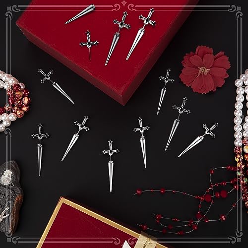 Sword Earrings for Women, Gothic Earrings for Men, Silver and Steel Color, Dagger Earring for Halloween Christmas with Cool Black Diamond, Cross Design4