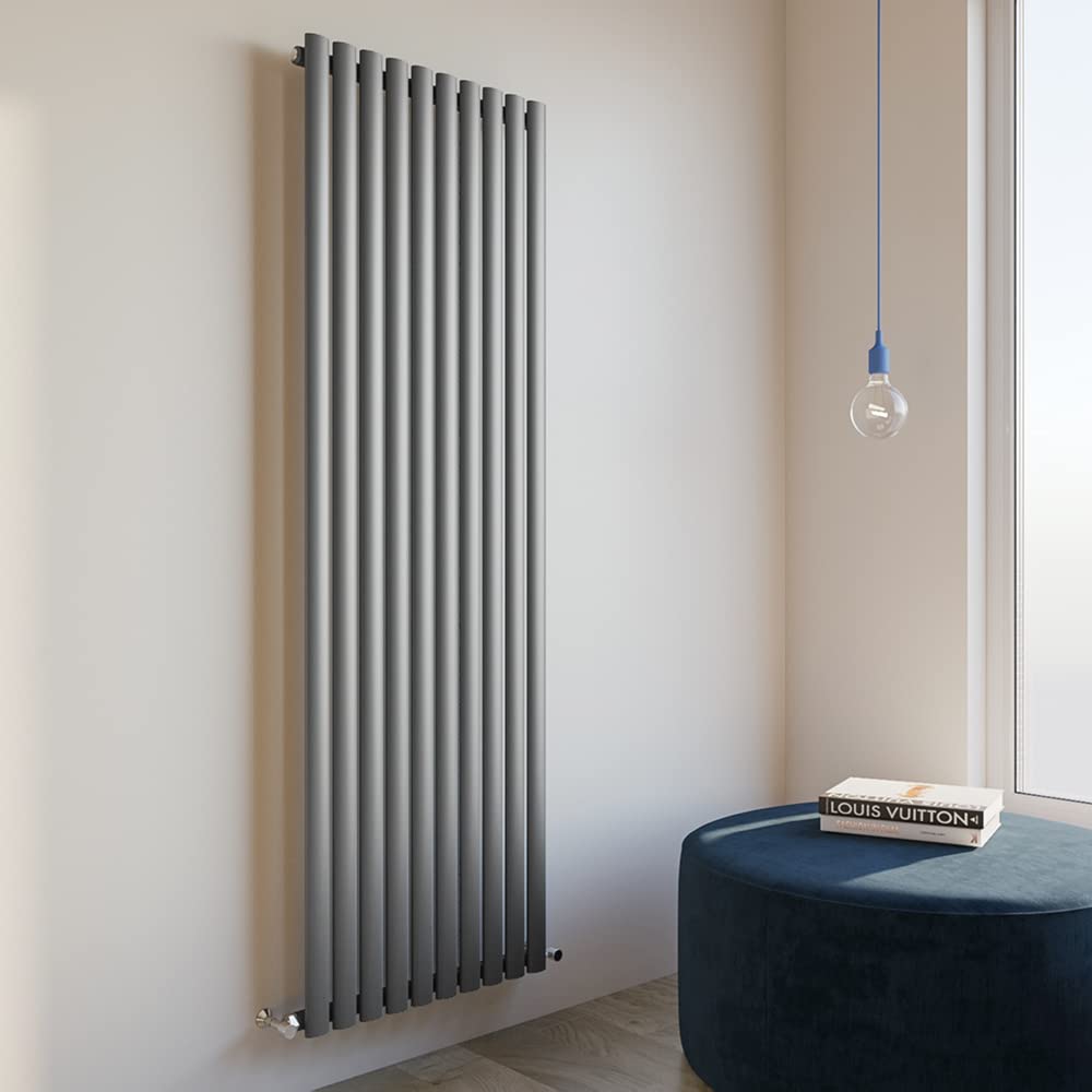 Huibathroom Anthracite Oval Column Radiator 1800X590mm Vertical Design Single Central Heating Rad