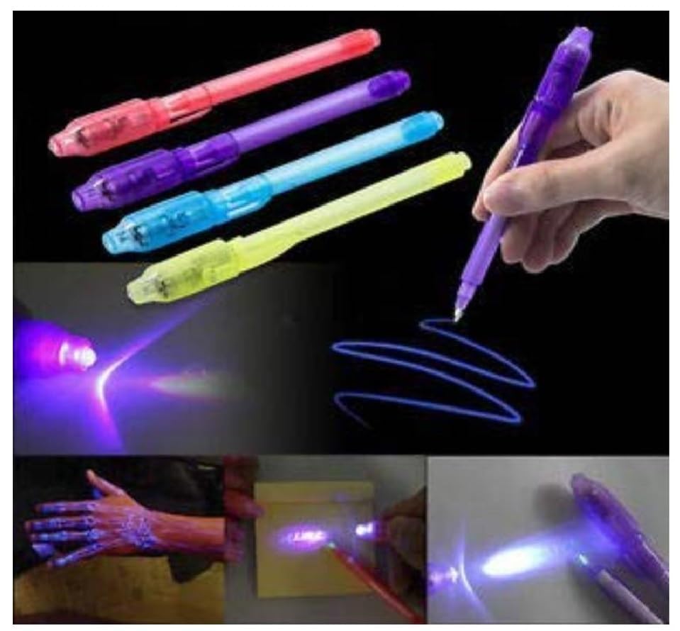 Image of ECLET Magic (Invisible) Pen with UV Light | Best Return gifts for kids| Birthday Party Return gift in bulk, Pen Gift Set (Pack of 10, Ink Color - Invisible)