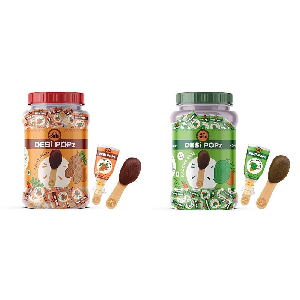 GO DESi Popz Imli Pop, Tamarind & Jaggery Candy, 100 Pieces, Tangy Imli, Imli Candy + GO DESi Popz - Kaccha Aam Pop, Raw Mango & Jaggery Candy, Aam Candy Packet, Fruit Toffee, Indian Sna-image-24