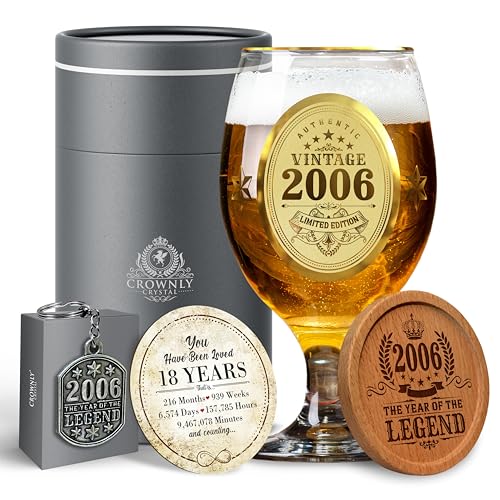 CROWNLY CRYSTAL® Regalo Ragazzo 18 Anni Maschio 2006 Bicchieri Birra...