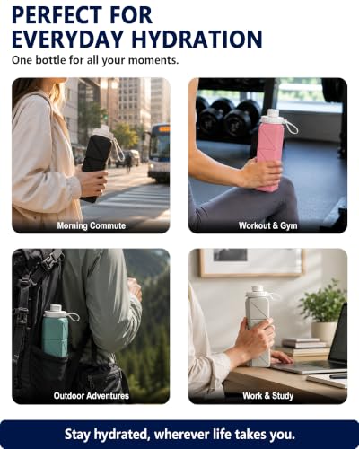 Image of BEAUTAIL Collapsible Water Bottles 21oz /610mL, Silicone Travel Water Bottle | BPA Free, Leakproof & Reusable, Foldable Water Bottle for Traveling, Hiking, Gym, School, Sports, Outdoor, 1-Pack, Dark Blue
