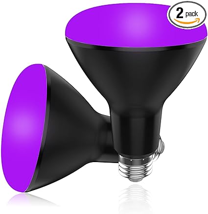BR30 UV Black Light Bulbs 2 Pack for Glow Party -15W (100w Equivalent) E26 UVA 385-410 nm, Big LED Blacklight Flood Light Bulb for Room, Body Paints, Fluorescent Poster, Halloween, Blacklight Party