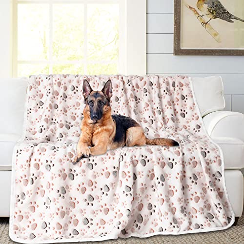 Image of Rezutan Upgraded Dog Blankets for Large Dogs, Dog Cat Blankets Washable 50 inch x 60 inch, Soft Pet Mat Throw Cover for Kennel Crate Bed, Cute Paw Pattern, Dog Blanket, Pet Blanket (1 Pack White)